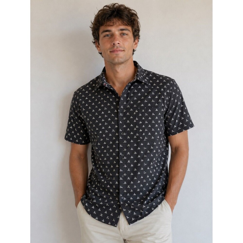 Ralph Lauren Rugby Button Up Shirt Men’s Sailboat Anchor Print Short Sleeve - L